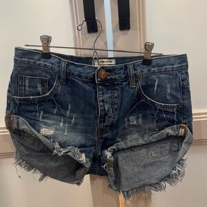 One Teaspoon Blue Distressed Jean Shorts